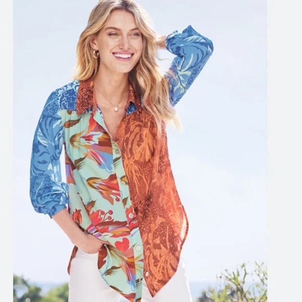 Soft Surroundings Floral Hermosa Tunic Blouse Sz.M